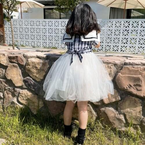 2021 Baby Girls Summer Ball Gown Mesh Dress Kids Preppy Style Dresses Children Vestido Princess Evening Birthday Party Clothing