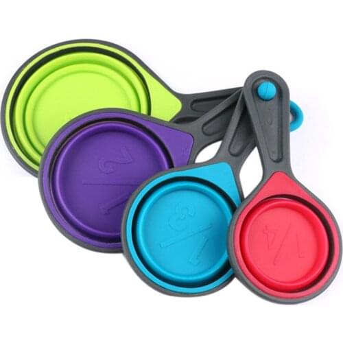 4pcs Silicone Rubber Measuring Spoon Collapsible Scaled Scoop Home Kitchen Measuring Tool