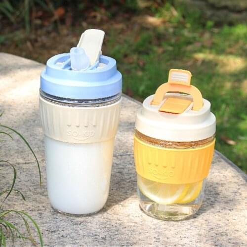 400ml Modern Fashion Straw Glass Cup Portable High Borosilicate Coffee Cup Car Water Cup Student Cold Drink Cup with Straw