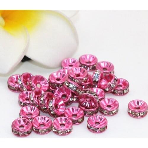 6 8 10 12mm fashion 30pcs pink spacer beads high grade rhinestone crystal inlay abacus rondelle accessories findings B2817