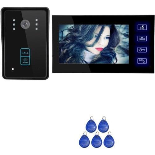 7''TFT LCD Wired Video Doorbell Intercom RFID Key Fob IR Camera Home Security System
