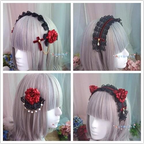 Lolita dark dead hair accessories Gothic vampire red rose hair clip cos maid mother spread jewelry