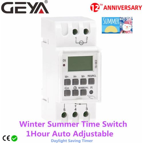 GEYA TS-GE2 Winter Summertime 1Hour Automatic Adjustable Timer Switch Programmable Daily Weekly Digital Time Controller 16A 220V