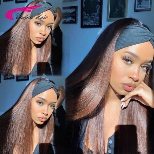 Glueless Brown Straight Headband 150Density 12-30'' Wigs For Women Human Hair Wigs Brazilian Half Wigs for Women With Headband