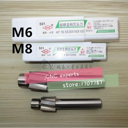 Free Shipping 2pcs 4 Flute AL HSS Counterbore End Mill M6 M8 metric Endmill/sink holes drilling head milling cutter