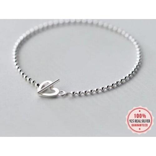 100% 925 Solid Real Sterling Silver Fashion Beads Heart Star Bracelet 16cm For Teen Girls Lady Gift Women Jewelry DS1014