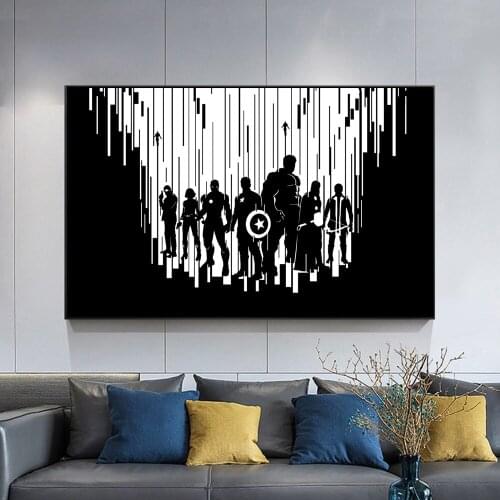 Disney Wall Posters And Prints Marvel Movie Canvas Painting Wall Art Black White The Avengers Picture For Living Room Home Decor