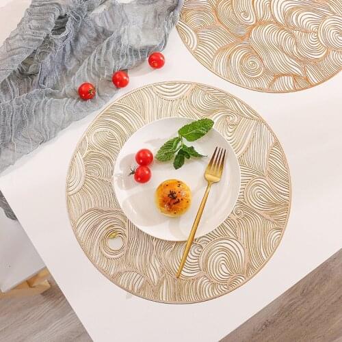 Creative Hollow Auspicious Cloud Dining Table Mat, Home Hot Stamping Tea Coaster, PVC Round Placemat Dining Table Decor