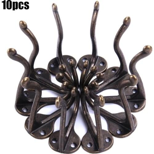 Hook 10pcs Antique Coat Hook Alloy Hook Single Hook Coat Hook Double Hole Hook (B-260 Green Bronze)
