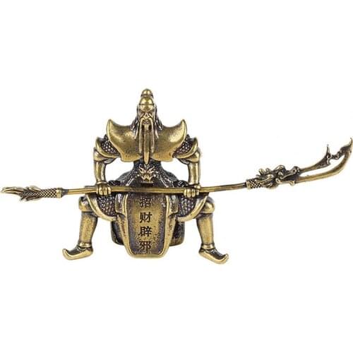 Brass Chinese Door-god Guan Gong Statue Miniature Tea Table Feng Shui Home Decor