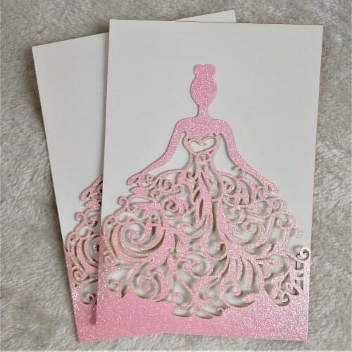 Laser cut glitter lace pink wedding invitations delicate design new 16 years girls birthday invitation card wedding card