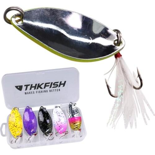 5pcs/box Metal Fishing Jigging Spoon Lure Metal Spinner fishing Lure Hard Baits With Treble Hooks Tackle For Lake Trout