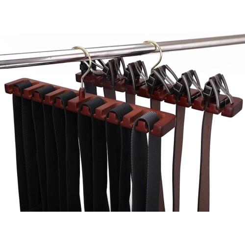 Multifunctional Space Saving Wood Belt Rack Organizer Wardrobe Storage Hanger Scarf Tie Shelf Hangers Holder Hook for Closet