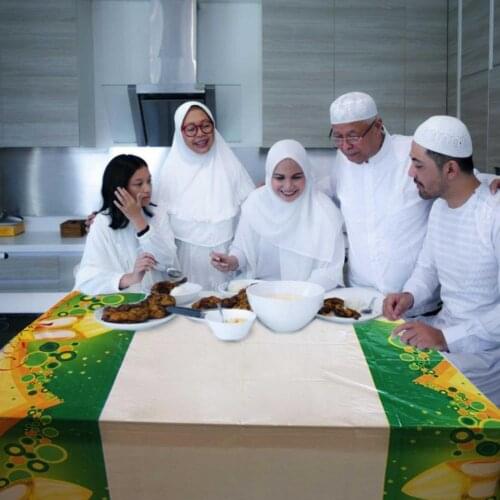 Muslim Eid Mubarak Printed Tablecloth Waterproof Rectangle Dining Tablecloth Kitchen Table Cover Ramadan Islamic Supplies