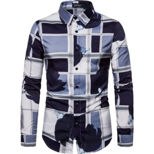 Vintage Geometric Print Shirt Men Camisa Masculina 2019 Brand New Slim Fit Long Sleeve Mens Dress Shirts Business Casual Shirt