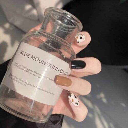 24pcs/set False Nails Tip Coffee Brown Geometry Black Fake Nail Full Cover Medium Short Square ABS Artificial DIY Nail Manicure