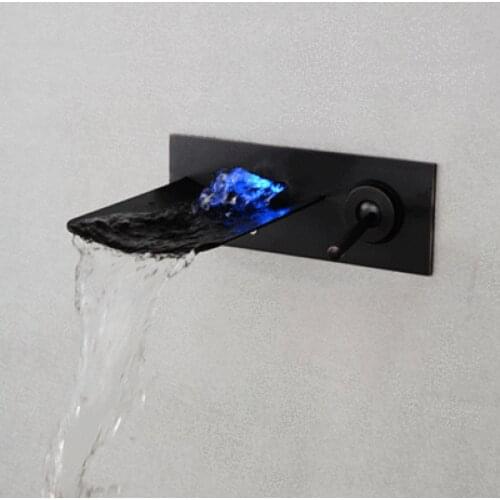 Wall Mounted Chrome Finish Bathroom Faucet Glass Spout Waterfall Basin Faucets Single Handle Sink Tap