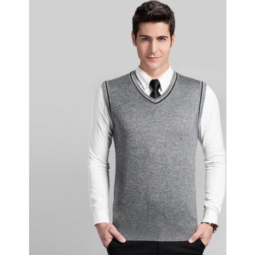 2016 New classic men v neck business office solid color cashmere sweater vest