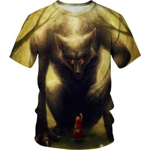 2021 new summer mens jacket big gray wolf 3D digital printing casual short-sleeved T-shirt