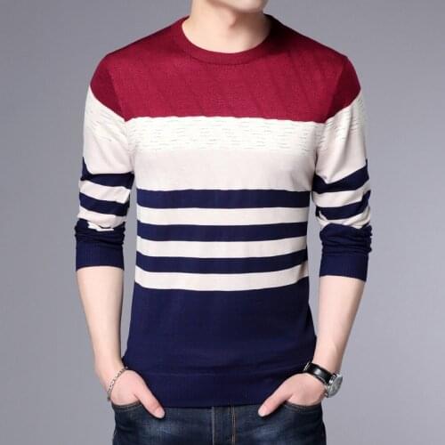 New fashion O-Neck Pullover sweaters Men Brand Clothing 2020 Autumn Winter Cashmere Wool Sweater Men Casual Striped sweater M008
