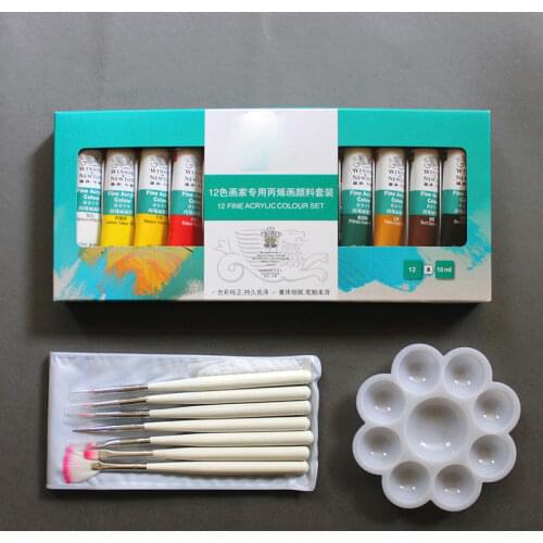 NEW Nail Art Polish Set 12 Colors Fine Acrylic Paint Set+Nail Painting Pen+Palette Tools