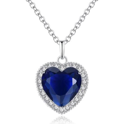 Utimtree Trendy Blue Austrian Crystal Rhinestones Heart Love Chain Necklaces & Pendants for Women Fashion Engagement Jewellery