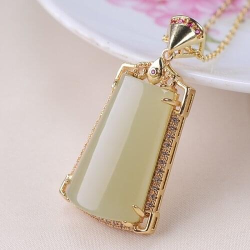 Natural green jade pendant with gold 925 sterling silver necklace drop necklaces pendants for women marcasite jewelry