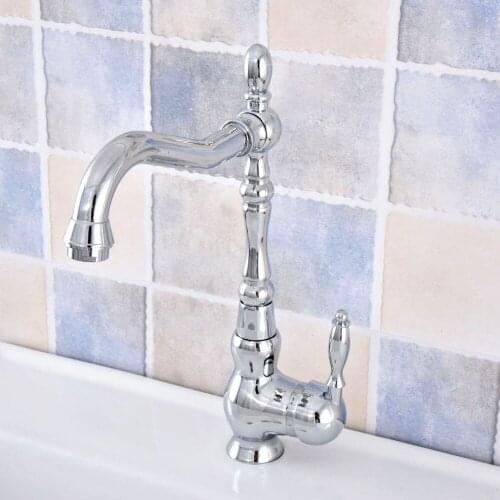 Polished Chrome Brass Bathroom Kitchen Basin Sink Faucet Mixer Tap Swivel Spout Single Handle One Hole Deck Mounted msf657
