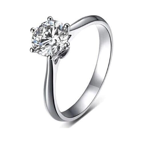 Princess Simple Temperament Six Claw Single Diamond Womens Silver Color Ring Womens Wedding Ring Engagement Jewelry