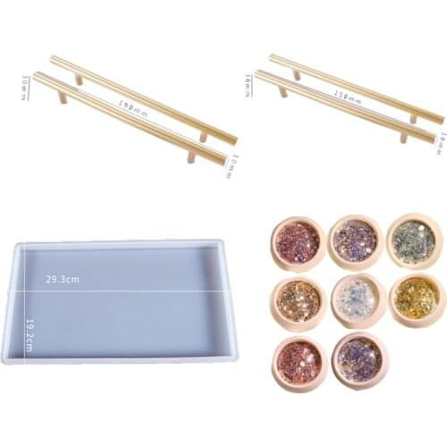 DIY Crystal Drop Gum Irregular Mold Rectangular Compote Table Ornaments Silicone Mold Metal Tray Handle Color Sequin Decoration