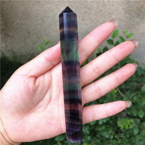 Drop Shipping 1PC 90-110mm Natural Purple Green Fluorite Quartz Crystal Point Hexagonal Stone Wand Natural Stones and Crystals