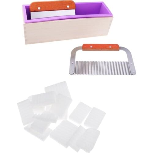 Silicone Soap Mold Loaf with Wooden Box, 2pcs Wavy & Straight Stainless Steel Soap Cutter, 500g Pure Natural White Soap Base