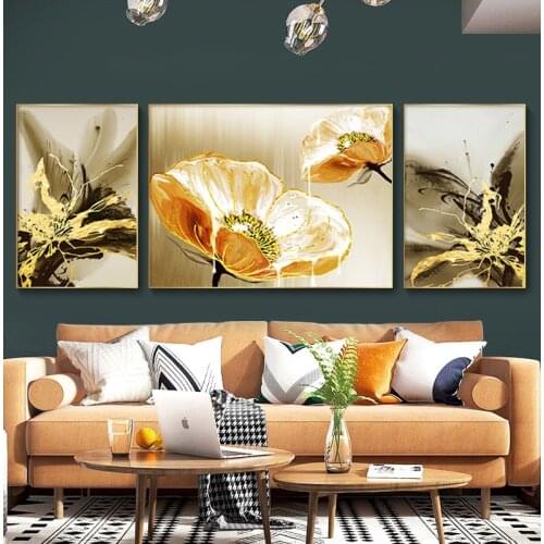 Modern Gold Flower Picture Abstract Luxury Room Decoration Canvas Painting Living Room Bedroom Art Wall Home Decoration Poster