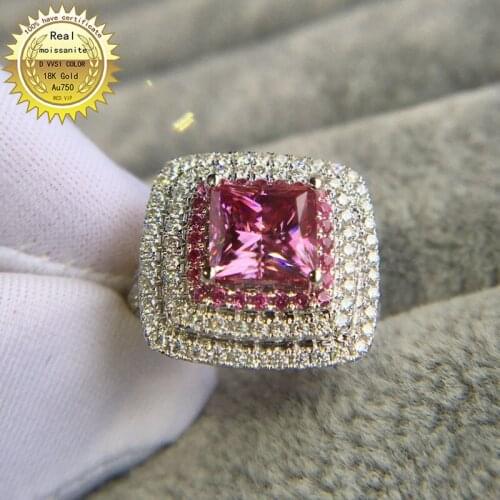 Solid 18K Gold 2ct pink Moissanite Diamond Ring D color VVS With national certificate 001