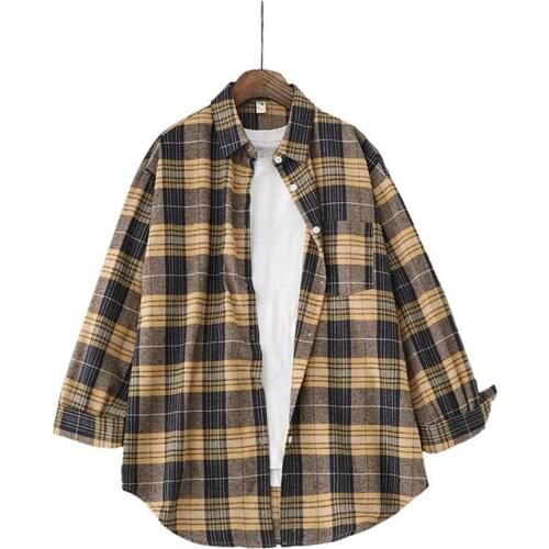 Spring And Autumn Casual Loose Long-Sleeved Brushed Plaid Shirt Sun Protection Shirt Jacket Cotton Plaid Shirt Women Fashion New