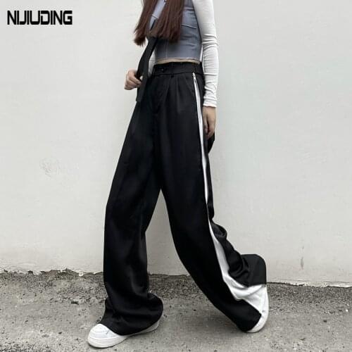 Retro High Waist Wide Leg Pant For Women Loose Ins Style Staight Panton Female Loose Long Trousers Zipper High Street Suits Pant