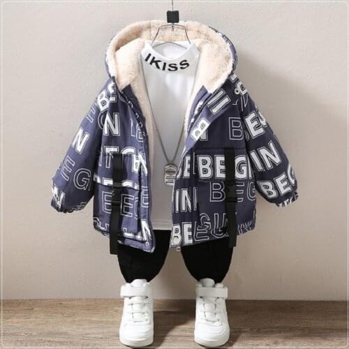 Winter Boys Coat Baby Hooded Cotton Plus Velvet Thicken Warm Jacket For Childrens Outwear Jacket For Boys Kids Clothes 2-7years