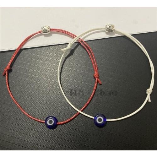 1pcs Evil Flat Blue Eye Woven Men Lucky Bracelet Women Adjustable Lucky Black Red String Bracelets Femme Fashion Jewelry 2021