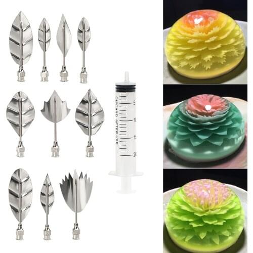 10 pcs Pudding Nozzle +1 Syringe Tools Cake Decorating Tools Russia Nozzle 3D Jelly Flower Cake Jello Gelatin Art Tool