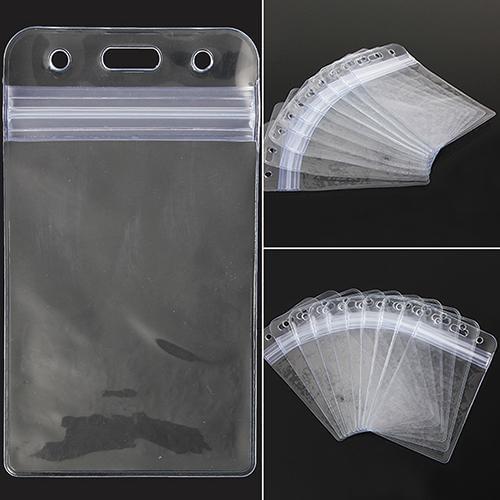 10Pcs Vertical Transparent Vinyl Plastic Clear ID Card Badge Holder with Zipper