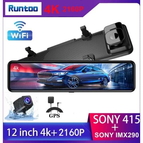 12inch 4K 2160P Car DVR Sony IMX41 Dash Cam Front and Rear Camera Dual Lens Car Video Recorder Rearview Mirror Stream Media
