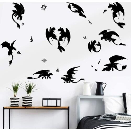 36Pcs Cartoon Dragon Animal Wall Sticker Kids Room Bedroom Halloween Anime Japanese Manga Wall Decal Nursery Vinyl Home Decor