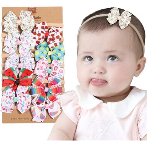 5pcs/lot Fruit Printed Hair Bow Hairband For Girls Boutique Headbands Children Cute Ribbon Hair Accessories Headdress