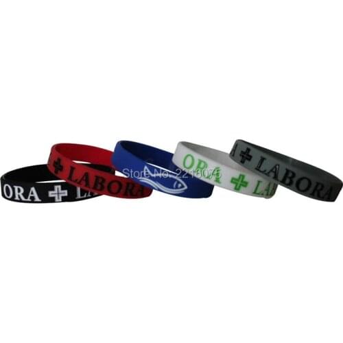500pcs Religious ORA + LABORA with fish wristband silicone bracelets free shipping by DHL express