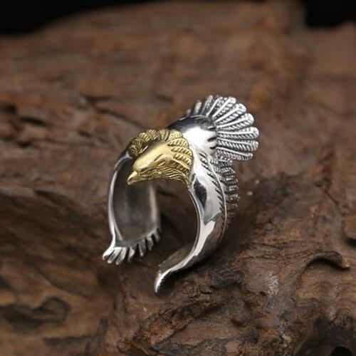 925 Sterling Silver Eagle Rings for Men Tibetan Silver DIY Anti-Allergic Wide Resizable Rings S925 Hot Sale Party Silver Rings