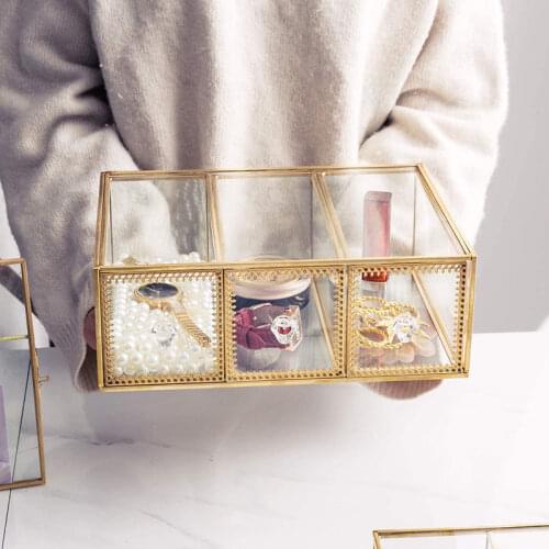 Antique Beauty Display Jewelry Case Holder Clear Glass 3 Drawers Palette Organizer, Cosmetic Storage, Makeup Container