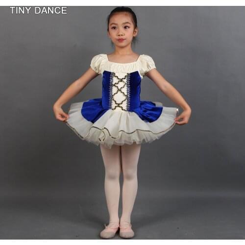 Ivory Short Puff Sleeve Ballet Dance Tutu for Kids & Adult Royal Blue Velvet Bodice with Ivory Spandex Insert in the Front 20041