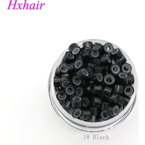 Freeshipping - 5000pcs 5.0mm With Silicone Micro Aluminium Rings / Links Beads / Black D-Brown Brown L-Brown D-Blonde Blonde