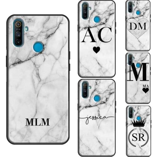PERSONALISED GREY MARBLE INITIALS NAME Case For OnePlus 8T 7T Nord 7 8 9 Pro Cover For Realme C3 C15 C21 7i Q3 6 7 8 Pro GT Neo