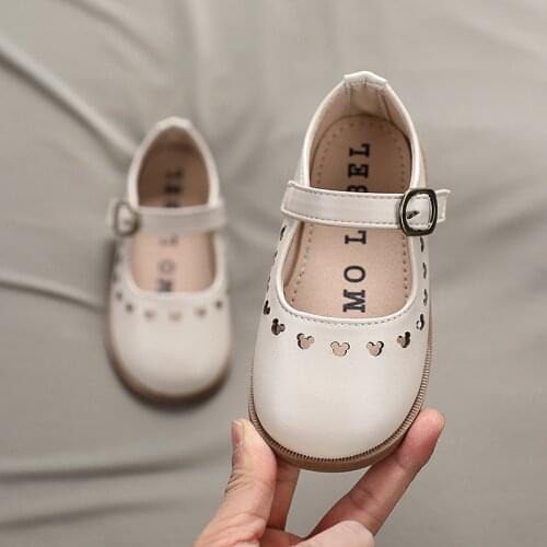 Kids Flat Shoes Children Casual Outdoor Sneakers Girls Princess Pu Leather Shoes Non-Slip Baby Hollow Student Soft Bottom Loafer